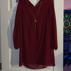 Burgundy dress that comes with the necklace